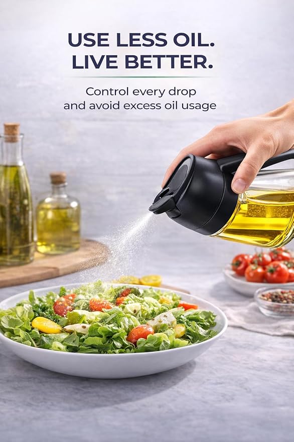 2 Pack Olive Oil Sprayer for Cooking, 16oz/470ml Glass Oil Sprayer Bottles with Stickers, 2-in-1 Oil Dispenser Set, Transparent Oil Mister for Air Fryer, Salad, BBQ