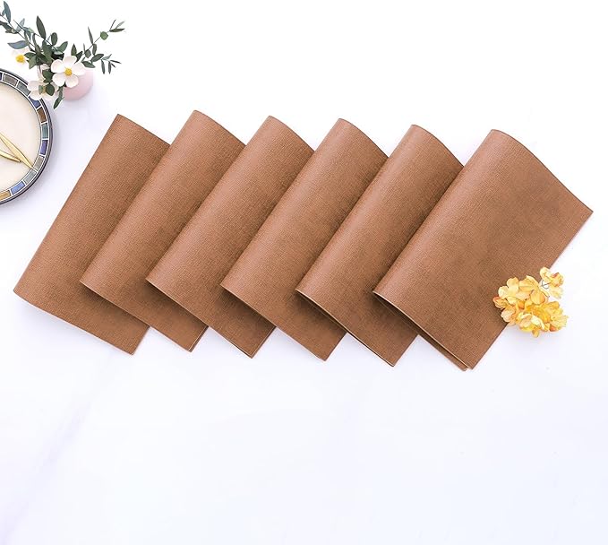 Homaxy Faux Leather Heat Resistant Placemats for Dining Table Set of 4, Waterproof Wipeable Washable PU Table Mats, Easy to Clean Anti-Slip Place Mats, 11.8 x 17 Inch, Brown