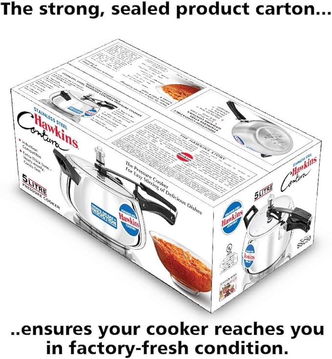 Hawkins 5 Litre Contura Pressure Cooker, Stainless Steel Inner Lid Cooker, Handi Cooker, Induction Cooker, Silver (SSC50)