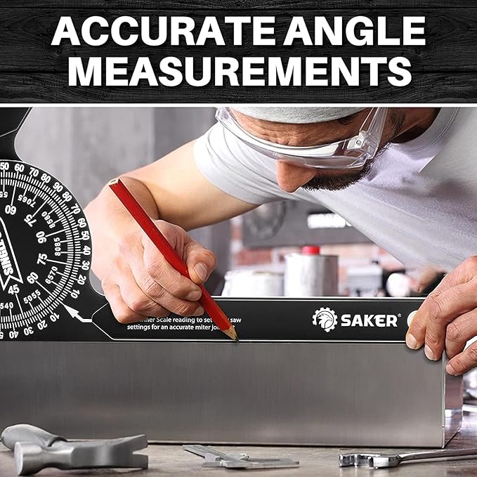 Saker Miter Saw Protractor|7-Inch Aluminum Protractor Angle Finder Featuring Precision Laser-Inside & Outside Miter Angle Finder for Carpenters, Plumbers and All Building Trades(2PCS)