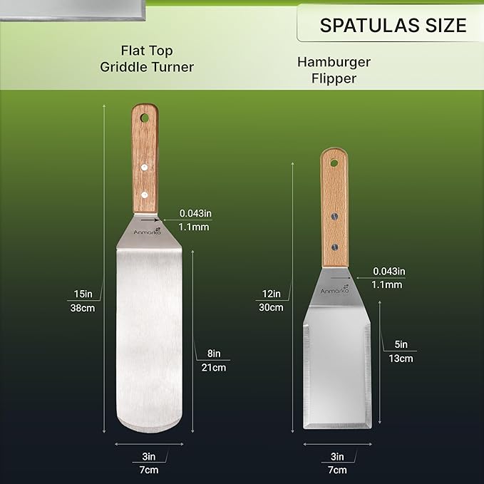 Metal Spatula Set - Griddle Long Spatula - Teppanyaki spatulas - Griddle Scraper and Pancake Flipper or Hamburger Turner - Stainless Steel Utensil great for BBQ Grill Flat Top - Commercial Grade