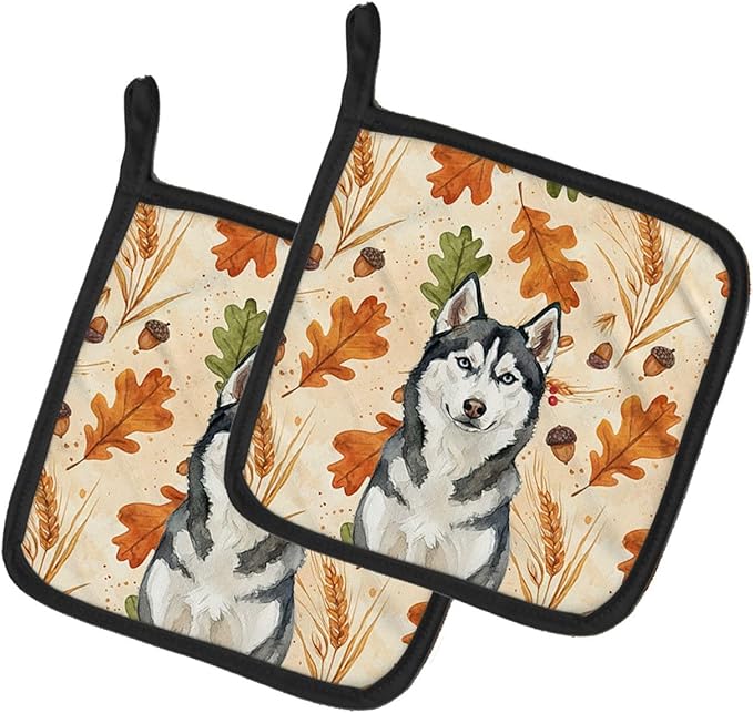 Caroline's Treasures Siberian Husky Heirloom Fall Pair of Pot Holders Pair 7.5x7.5 Quilted Insulated Hot Pads Decorative Kitchen Gift Made in USA