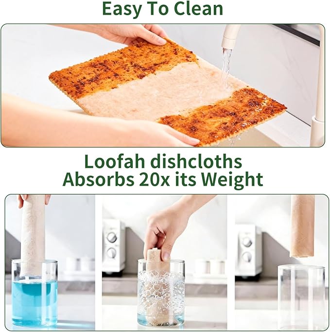 20 Pack Reusable Kitchen Rags for Counter, Made of Degradable and Compostable Loofah Fiber, 7.87"*7.87" Soft and Odor-Free, no Deformation, no Shrinkage After Drying