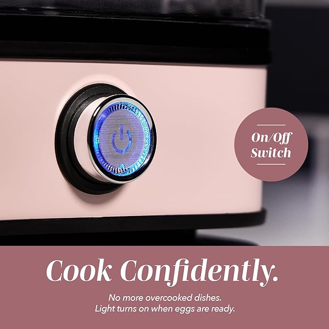 COOK WITH COLOR 6-Egg Capacity Egg Cooker – For Soft, Medium, Or Hard-Boiled Eggs, Rapid Cook Time, Auto Shut-Off & Boil-Dry Protection – Includes Tray, Measuring Cup & Lid – 210W Egg Maker, Pink