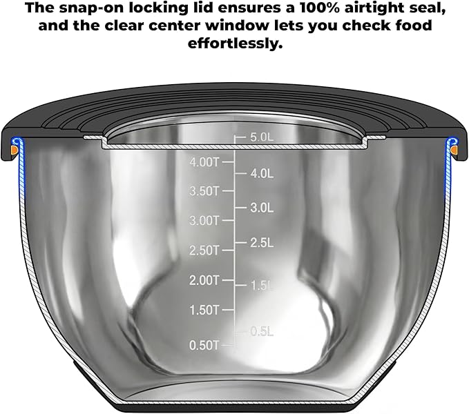 KITEISCAT Stainless Steel Mixing Bowls with Lids – Set of 5 Large Nesting Metal Bowls for Kitchen, Baking, Cooking, Food Prep & Storage, Non-Slip Base, Dishwasher Safe,Black
