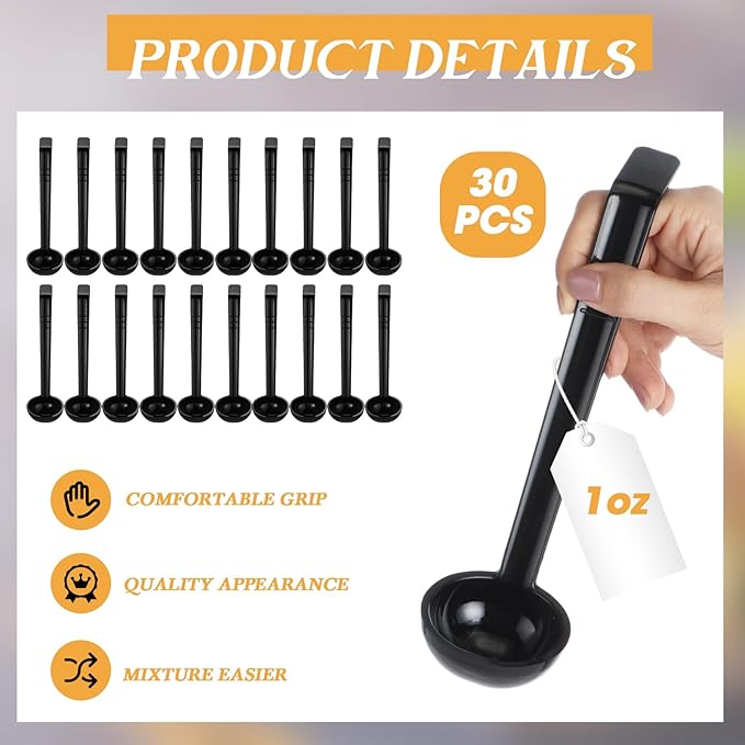 FoldTier 30 Pieces 8.07 Inches 1 oz Small Ladle Mini Plastic Gravy Ladle Long Handle Ladles for Serving Dressings Soup Punch Bowl Fruit Juices Soup Cocktail Parties(Black)