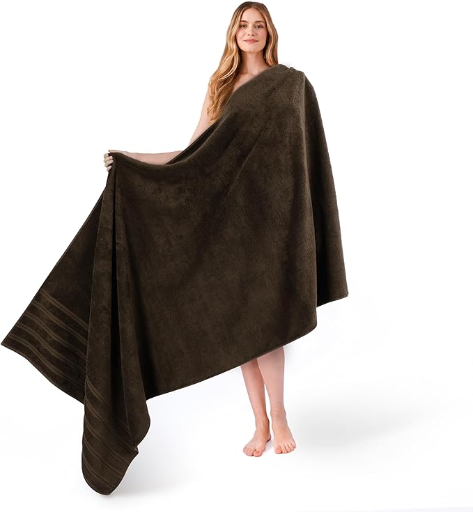 American Soft Linen 35x70 Jumbo Large Bath Towel, 600 GSM 100% Cotton Turkish Bath Sheet, Oversized Luxury Bath Towel for Bathroom Beach and Pool, Brown