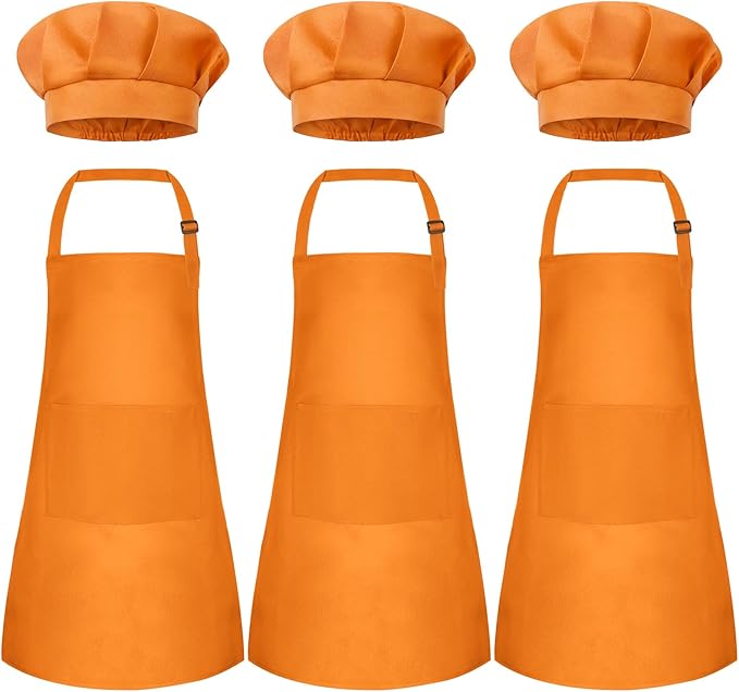 Kids Apron and Chef Hat Set Children Apron Adjustable with 2 Pockets Children Chef Painting for Cooking Baking