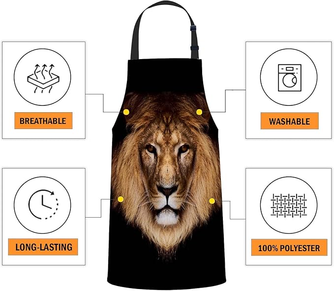 oFloral Lion Bib Apron with Adjustable Neck for Men Women,Suitable for Home Kitchen Cooking Waitress Chef Grill Bistro Baking BBQ Apron