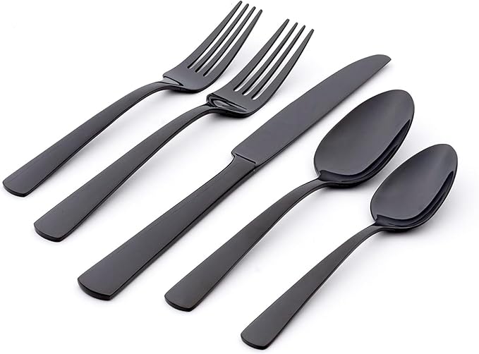 Oneida Silverware Set, Aptitude Glossy Midnight 20-Piece Flatware Set, Service For 4, 18/0 Stainless Steel, Knife Spoon And Fork, Dishwasher Safe, Utensils, Kitchen and Dining (Black, 20 Pieces)