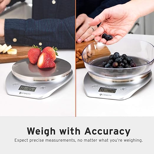 Etekcity Food Kitchen Scale Bowl, Digital Ounces and Grams for Cooking, Baking, Meal Prep, Dieting, and Weight Loss, 11lb/5kg, Silver
