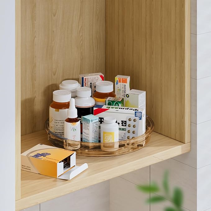 LAMU 4 Pack Lazy Susan Organizer, Lazy Susan Turntable for Cabinet, Refrigerator, Table Top, Kitchen, Bathroom, Pantry Organizers and Storage, 12in 10.6in, Amber