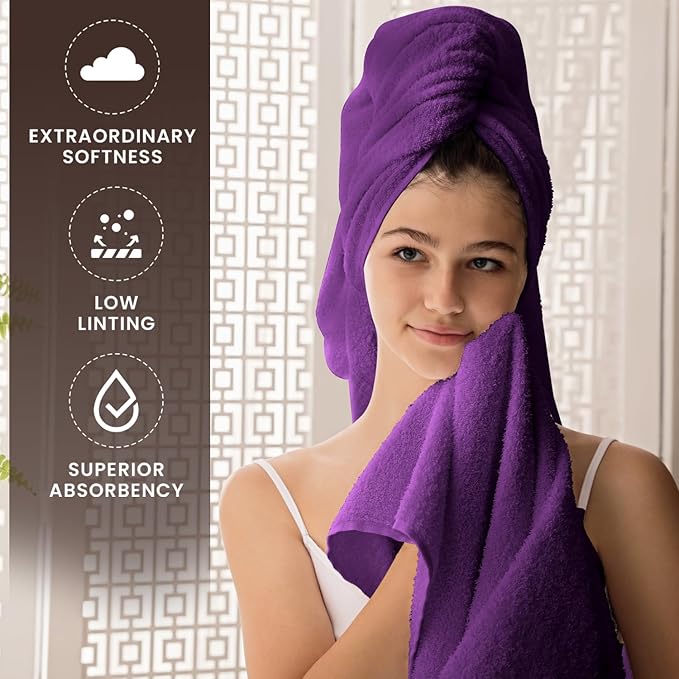 Oakias Premium Towel Set 600 GSM 6 Piece Plum - 100% Ring Spun Cotton Highly Absorbent Towels Set - Super Soft Bathroom Towel Set - Hotel Quality Double Stitched Hem - Ideal for Hotels, Spa, Gyms