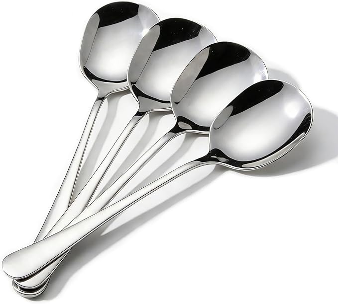 4-Piece Serving Spoons, 18/8 stainless steel Spoon, Large Buffet Serving Spoon, Heavy Duty 304 Stainless Steel, Tabletop Flatware Utensil for Banquet, Cooking, and Kitchen