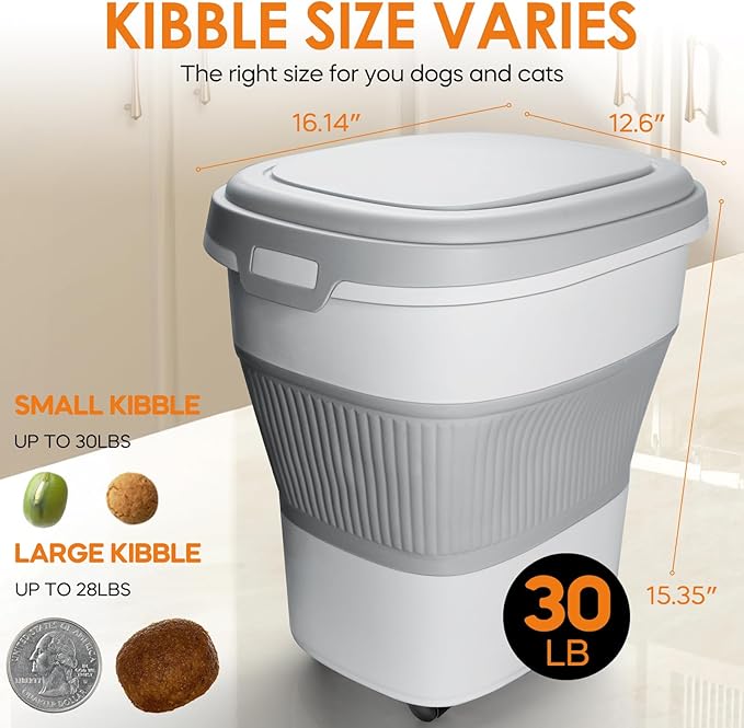 HOYTAMDAR 28-30Lbs Dog Food Storage Container, Collapsible Dog Food Container with Lid,Multifunctional Pet Food Storage Container for Dog,Cat,Rice,Flour,Pet Food Scoop and Small Container