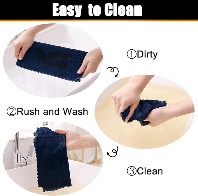 Mordimy 12 Pack Kitchen Cloths Dish Towels (10" x 10", Dark Grey & Navy Blue), Super Soft and Absorbent Dish Cloths, Coral Velvet Microfiber Cleaning Cloth, Nonstick Oil Fast Dry Dishcloths