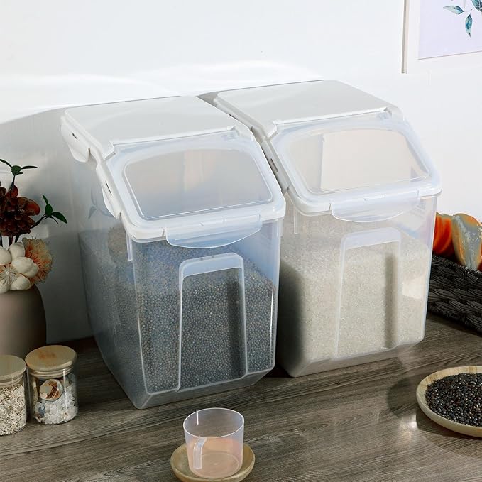 Umigy 4 Pack Rice Storage Container With Wheels Plastic Airtight Lid Flour Container Bin for Dog Pet Cereal Grain Dry Food, 15 Liter / 30 lbs