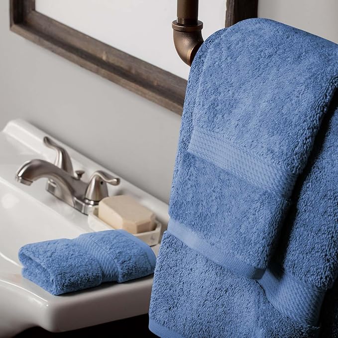 SUPERIOR Egyptian Cotton Pile 3 Piece Towel Set, Includes 1 Bath, 1 Hand, 1 Face Towel/Washcloth, Ultra Soft Luxury Towels, Thick Plush Essentials, Guest Bath, Spa, Hotel Bathroom, Denim Blue