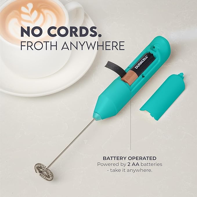 Zulay Kitchen Milk Frother Handheld Battery Operated – Electric Drink Mixer for Coffee, Lattes, Cappuccinos, Matcha & Hot Chocolate – Portable Foam Maker & Coffee Bar Accessory - Cool Tide