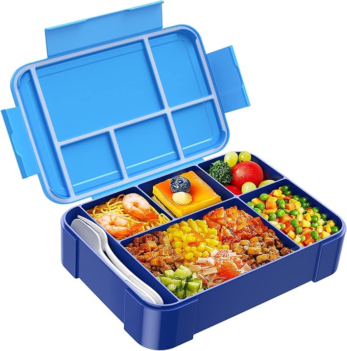 Jelife Bento Lunch Box for Kids - 1450ml Leakproof Kids Bento Box 6 Compartments Toddler Lunch boxes with Silverware for Back to School, Reusable LunchBox Snack Container for Daycare