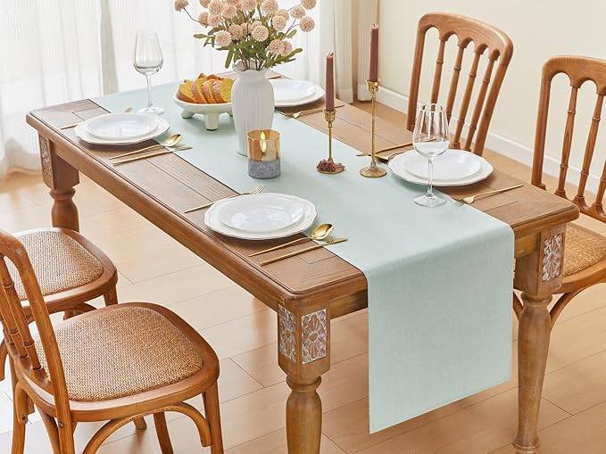 YATOJUZI Light Mint Green Table Runner Seasonal Spring Summer Kitchen Dining Coffee Table Decoration 55 Inches Long Waterproof Farmhouse Rustic Table Runner Home Wedding Party Decor 16x55Inch