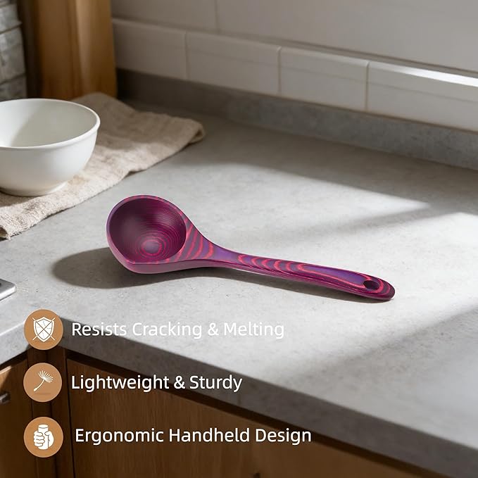 Left Handed Pakkawood Deep Soup Ladles with Spout | 10 inch Pakkawood Ladle | Big Soup Wood Ladle for Cooking | Wooden Spoons for Cooking | Wood Kitchen Utensil | Byzantium