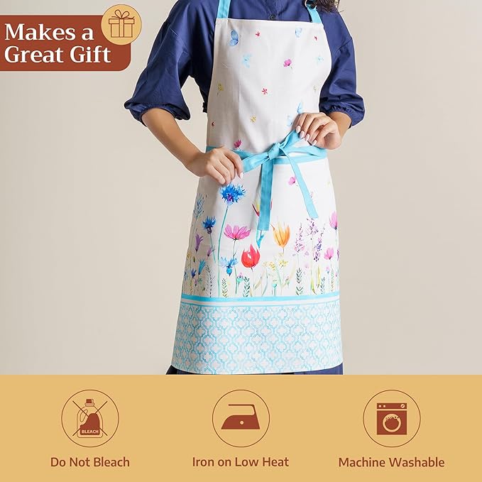Maison d' Hermine 100% Cotton Apron for women with Pocket Kitchen Chef Apron for Men Cooking Mothers Day Gifts