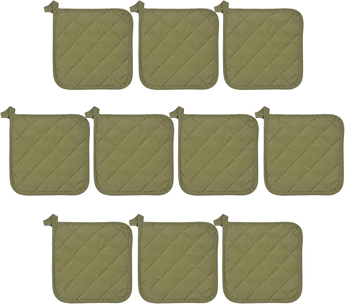 Lobyn Value Packs Economical Lightweight Bulk Potholders Ten (10) Pack Everyday Quality 6.5" Square Perfect for Craft Projects Sage Green