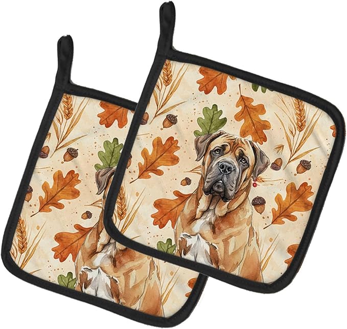 Caroline's Treasures Neapolitan Mastiff Heirloom Fall Pair of Pot Holders Pair 7.5x7.5 Quilted Insulated Hot Pads Decorative Kitchen Gift Made in USA