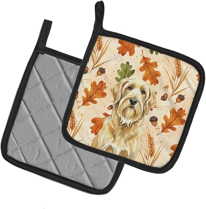 Caroline's Treasures Wheaten and Tan Otterhound Heirloom Fall Pair of Pot Holders Pair 7.5x7.5 Quilted Insulated Hot Pads Decorative Kitchen Gift Made in USA