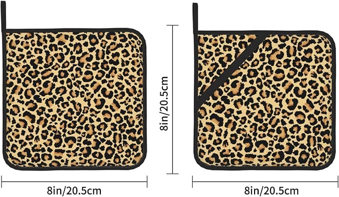 Pot Holders 2PCS Brown Leopard Print, Animal Skin Potholder for Kitchen Heat Resistant Microwave Cooking Baking Oven End Dishes and BBQ