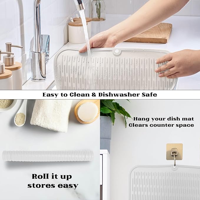 ZLR Large Silicone Dish Drying Mat (16" x 18") - XL Heavy Duty Drainboard Mat for Pots, Pans & Family Loads - Heat Resistant Trivet & Counter Protector, Easy Clean (Milk White)