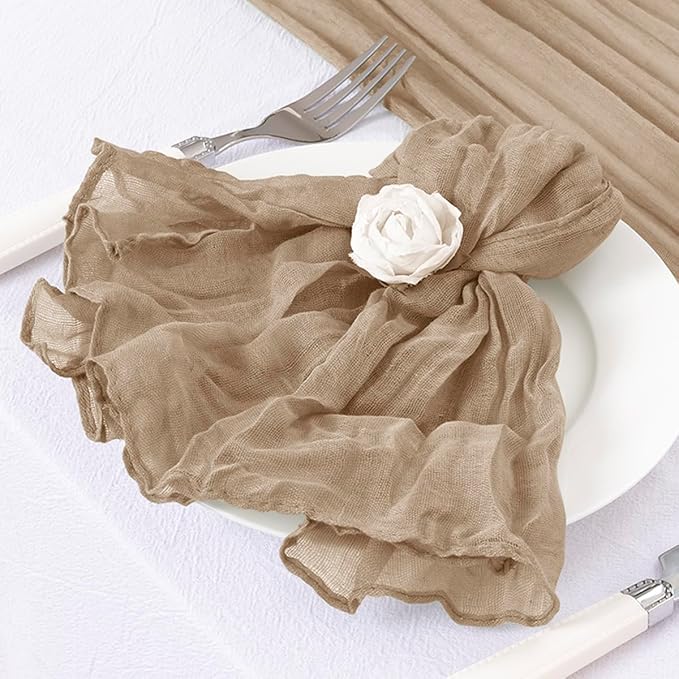 DeZerlor 12 Pack Nude Cheesecloth Napkins Spring Cloth Napkins Set of 12 Coffee Dinner Napkins Bulk 21x21 Inches for Wedding Bridal Shower Baby Shower Parties