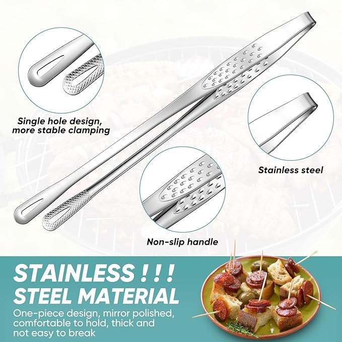 meekoo 6 Pcs 3 Size Stainless Steel Korean BBQ Grill Tongs Japanese Barbecue Tongs for Cooking Portable Kitchenware Home Outdoor Steak Salad Food(9.5+7.8+3.2 Inches)