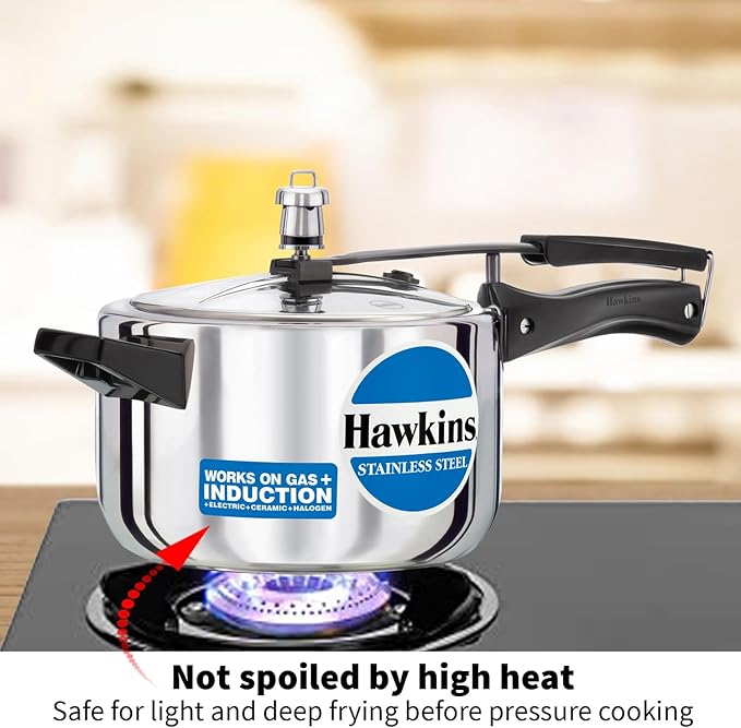 Hawkins 4 Litre Pressure Cooker, Stainless Steel Inner Lid Cooker, Induction Cooker, Silver (Hss40), 4 Liter