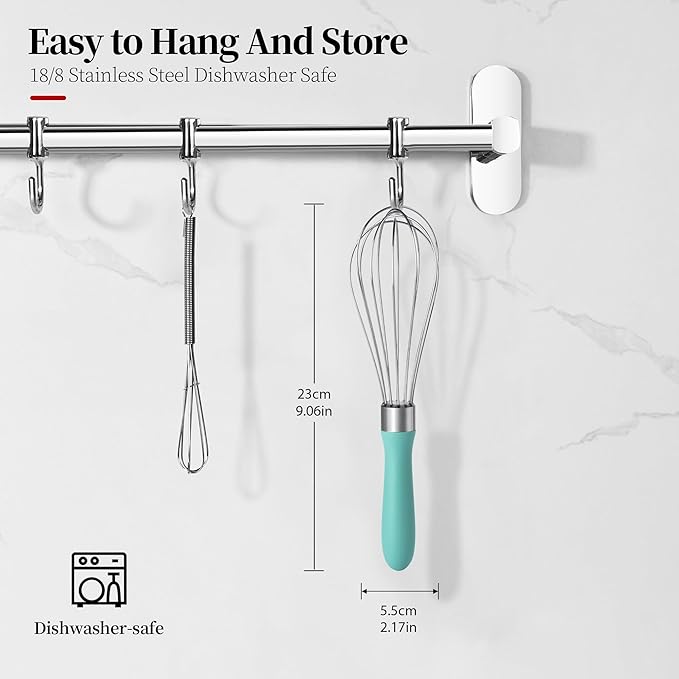Small Whisk: Stainless Steel 9in Wire Balloon Wisk Kitchen Egg Whisker Heavy Duty Hand Mixer for Cooking Baking Whipping Blending Mixing Stirring Sauce, Flour, chocolate (Aqua Sky)