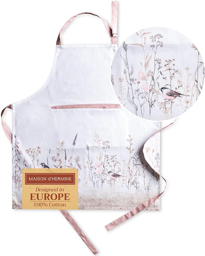 Maison d' Hermine 100% Cotton Apron for women with Pocket Kitchen Chef Apron for Men Cooking Mothers Day Gifts