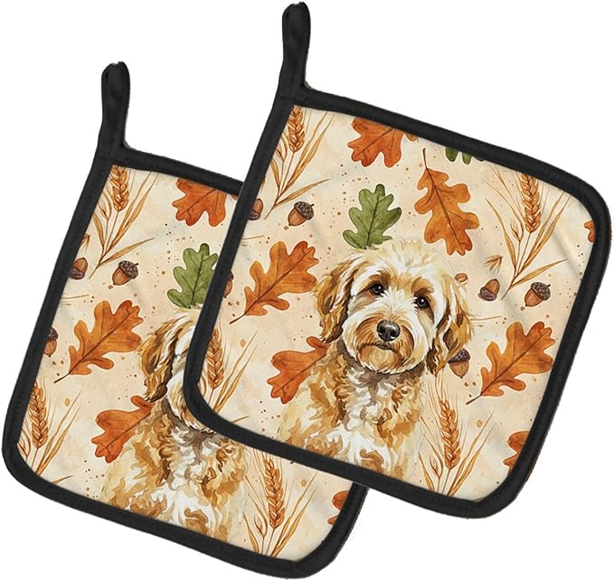 Caroline's Treasures Goldendoodle Heirloom Fall Pair of Pot Holders Pair 7.5x7.5 Quilted Insulated Hot Pads Decorative Kitchen Gift Made in USA