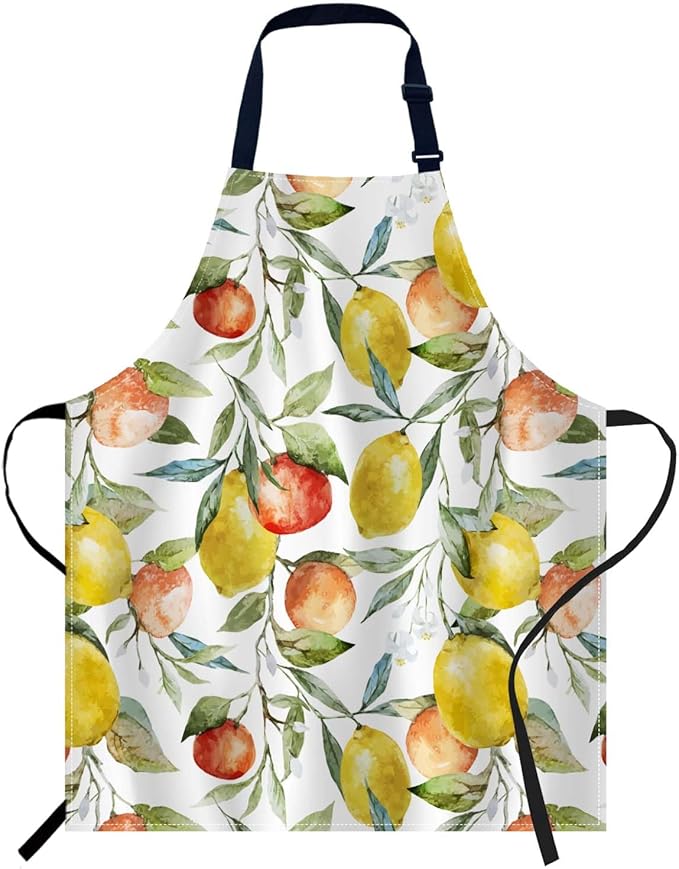 oFloral Watercolor Lemon Pattern Apron Unisex Adjustable Bib Apron, Cooking Kitchen Chef Apron, Women Men Apron for Home Kitchen, Restaurant, Coffee house