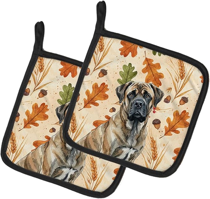 Caroline's Treasures Brindle Mastiff Heirloom Fall Pair of Pot Holders Pair 7.5x7.5 Quilted Insulated Hot Pads Decorative Kitchen Gift Made in USA