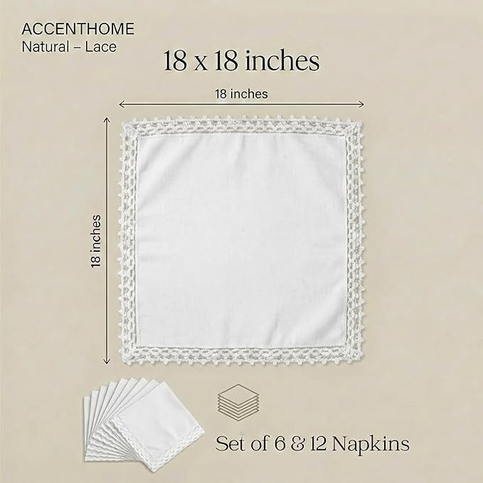 ACCENTHOME White Cloth Napkins Set of 12 18x18 inch Cotton Dinner Napkins - Washable Soft Premium Hotel Quality Reusable Perfect Table Napkins for Family Dinners, Weddings & Everyday Use