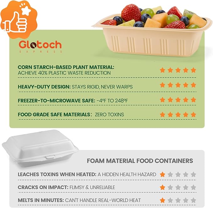 100 Piece (50 Pack) Meal Prep Containers with Lids, 16 oz Cornstarch Small Food Storage Containers Plant-based Lunch Box for Salad, BPA Free Plastic Disposable Take Out Boxes Microwave & Freezer Safe