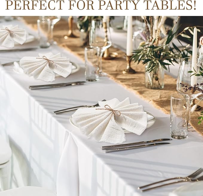 Preboun 24 Pcs Fringe Napkins Bulk Cloth Cotton Soft 17 x 17 Inch Rustic Reusable Washable Festive Square Table Napkins with Fringe for Parties Wedding Restaurant Table Accessory(White)