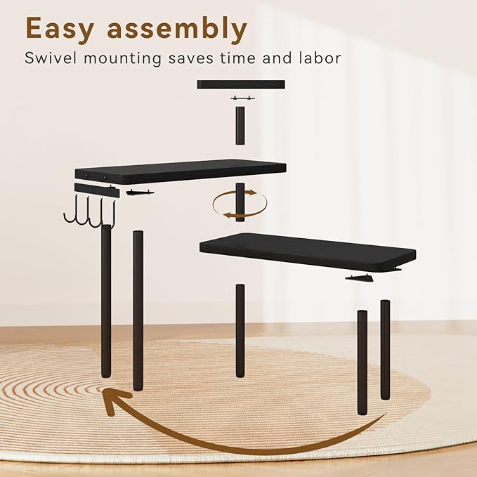 IBUYKE Countertop Organizer,3-Tier Spice Racks,Kitchen Counter Corner Shelf,4 Side Hooks,Adjustable Countertop Shelf for Kitchen, Bathroom, Coffee Bar, Cabinet, Desk,Black,TLJ023B