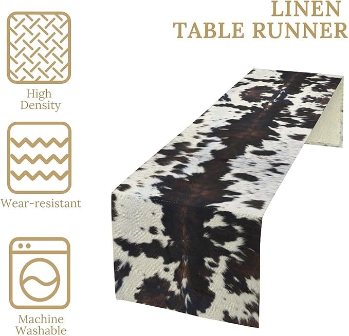 Cow Print Table Runner Country Farmhouse Cottage Brown Cowhide Print Art Printed Runner for Home Kitchen Dining Table Living Room Decor Fabric 1 Panel W13xL70in