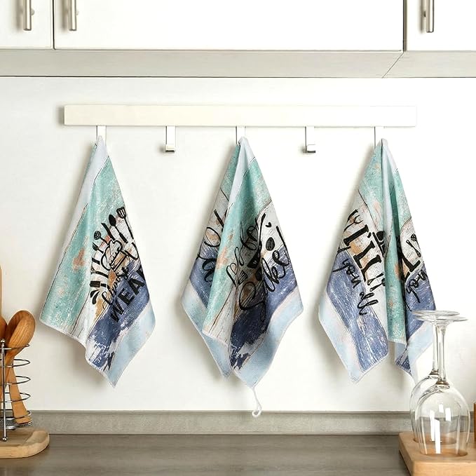 Bencailor 6 Pcs Mint Kitchen Towels Decorative Sets Dish Towels Absorbent Fast Drying Hand Tea Vintage Hanging Reusable Cleaning Dishcloths for Cooking Farmhouse Bathroom Accessory
