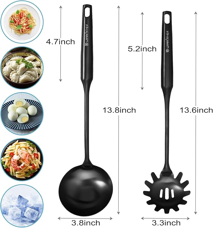 Soup Ladle - 18/10 Stainless Steel Ladle Spoon, 13.8" Large Soup Spoons, Resilient Kitchen Metal Ladel for Cooking, Serving, Stirring, Canning，Sauce, Wok & Soup，Black, Christmas Gifts