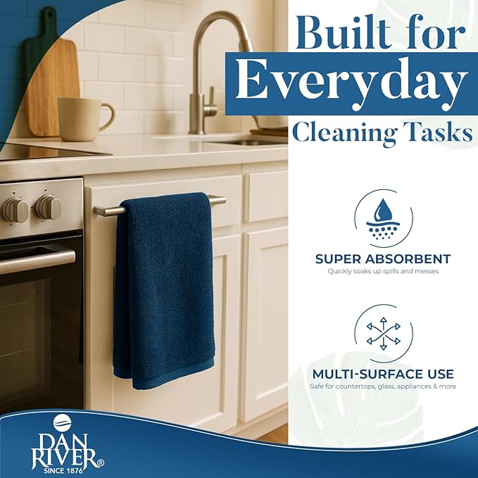 DAN RIVER Kitchen Bar Mops,Pack of 12,16 by 19 Inches,100% Cotton Super Absorbent,Multi-Purpose Cleaning Towels for Home and Kitchen Bars-Blue Opal