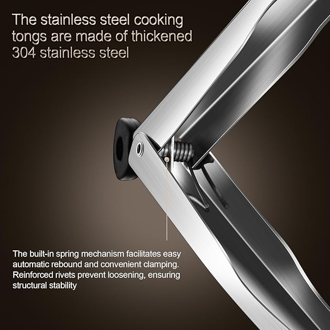 Locking Stainless Steel Kitchen Tongs, 12-inch Grill Tongs,Heat-Resistant up to 600°C, Precision Serrated Tip Design,Easily Grab and Flip Toss Steaks, Bread, Pizza, Salads, and Grilled Foods