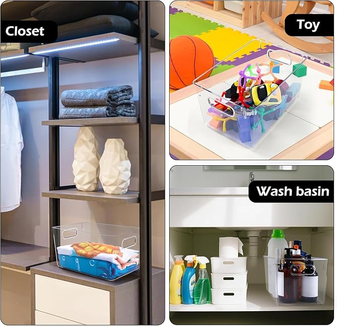 Clear Plastic Storage Bins 8 Pack - Pantry Organizers and Storage, Fridge Organizer Containers for Kitchen, Cabinet, Freezer, Bathroom, Clost, Home Organization